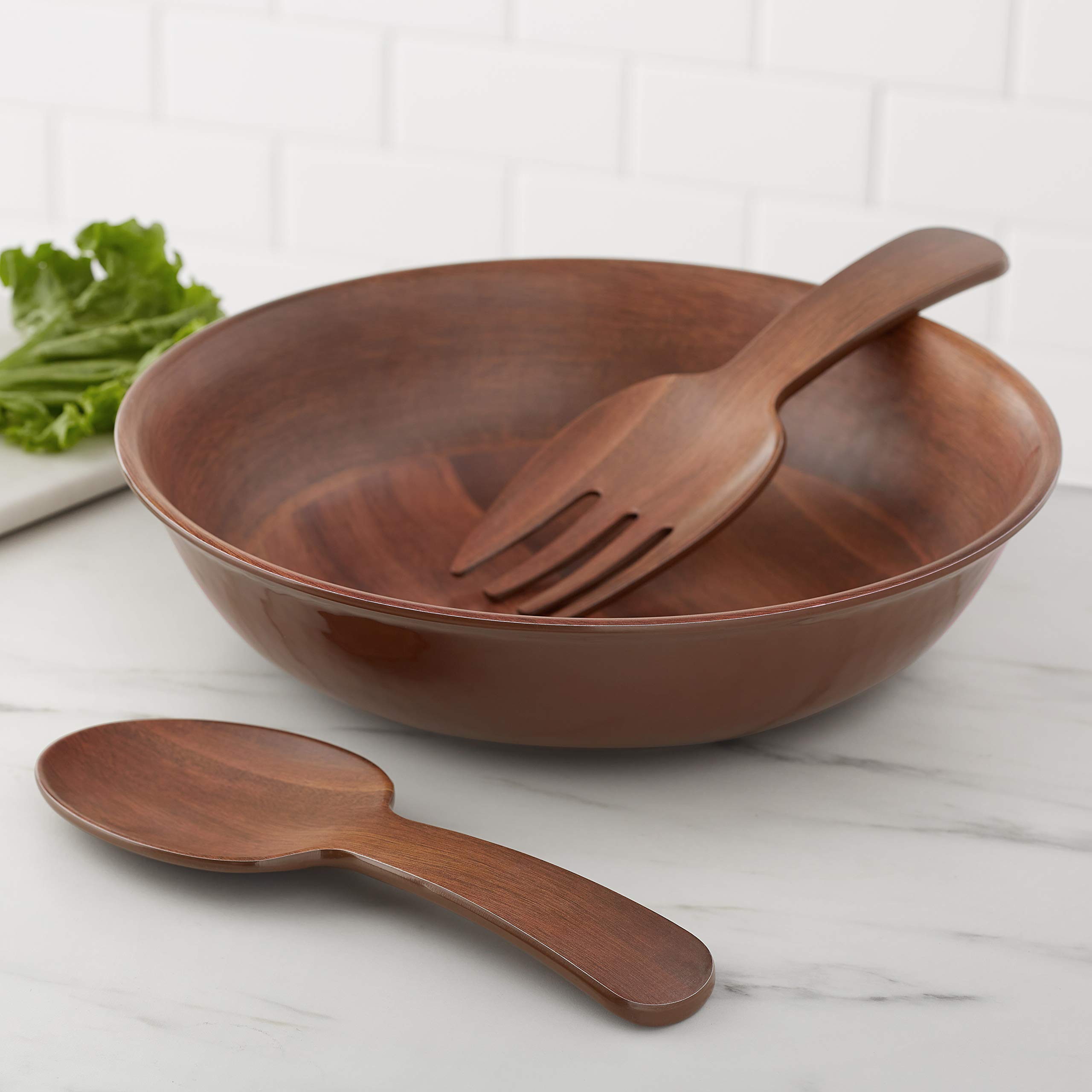 AmazonBasics 沙律上菜碗連餐具｜13.8吋・相思木紋 · 圖片 2